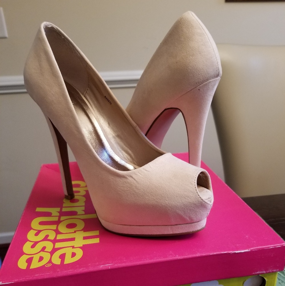 Nude Suede PeepToe Heels